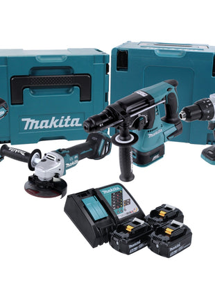 Makita DLX 4104 TJ1 Akku Combo Kit DGA 513 Winkelschleifer + DHP 481 Schlagbohrschrauber + DHR 243 Bohrhammer + DTD 153 Schlagschrauber + 3x Akku 5,0 Ah + Ladegerät  + 2x Makpac