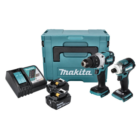 Kit combinado de batería Makita DLX 2214 TJ Taladro de impacto a batería DHP 481 + llave de impacto a batería DTD 170 + 2x batería 5.0 Ah + cargador + Makpac