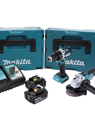 Makita DLX 2190 TJ1 Akku Combo Kit DDF 484 Akku Bohrschrauber + DGA 504 Akku Winkelschleifer + 2x Akku 5,0 Ah + Ladegerät + 2x Makpac