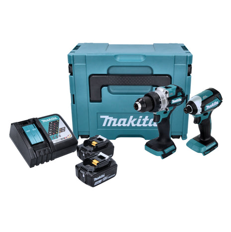 Kit combinato a batteria Makita DLX 2432 TJ Trapano avvitatore a batteria DDF 486 + avvitatore a percussione a batteria DTD 153 + 2x batteria ricaricabile 5,0 Ah + caricabatterie + Makpac