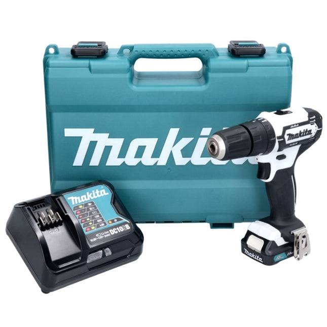 Makita HP 333 DSAW Trapano avvitatore a percussione a batteria 12 V 30 Nm Bianco + 1x batteria 2,0 Ah + caricabatteria + valigetta