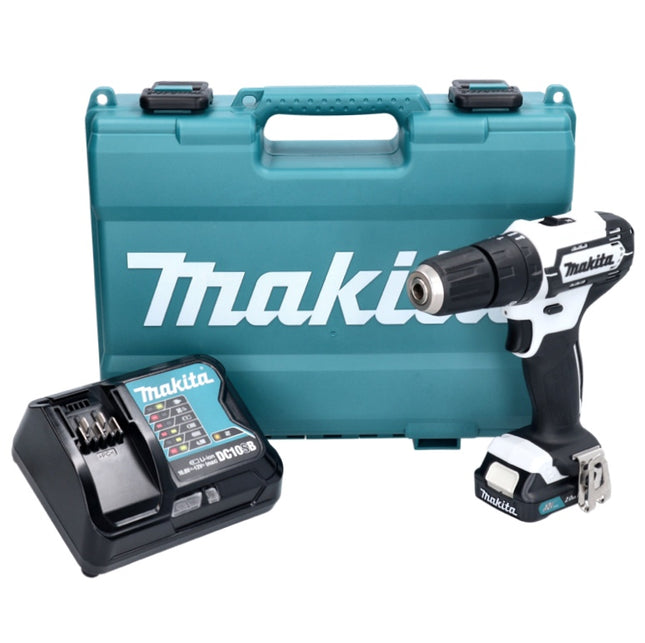 Makita HP 333 DSAW Trapano avvitatore a percussione a batteria 12 V 30 Nm Bianco + 1x batteria 2,0 Ah + caricabatteria + valigetta