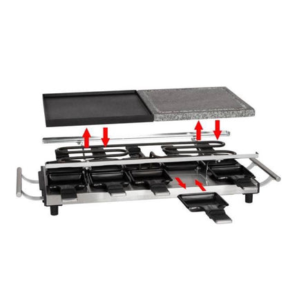 ProfiCook PC-RG 1144 Raclette Grill 2 in 1 Naturgrillstein Wendegussplatte 1700 W für bis zu 10 Personen ( 501144 )