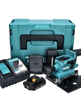 Makita DBO 380 RA1J Akku Schwingschleifer 18 V 93 x 185 mm Brushless + 1x Akku 2,0 Ah + Ladegerät + Makpac