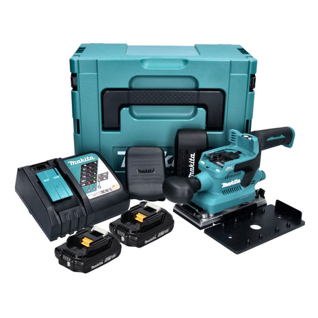 Makita DBO 380 RAJ Ponceuse vibrante sans fil 18 V - 93 x 185 mm - Brushless + 2x Batteries 2,0 Ah + Chargeur + Makpac