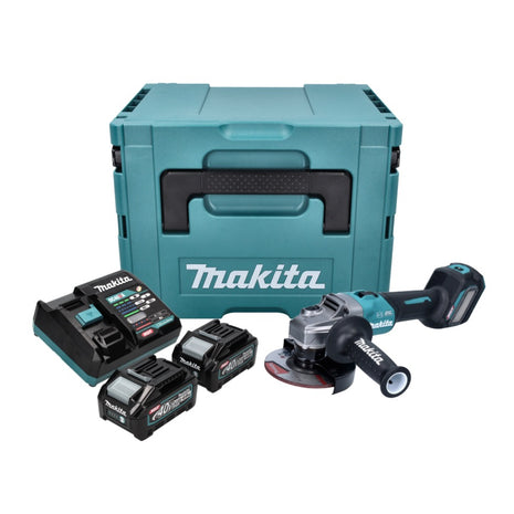 Amoladora angular a batería Makita GA 023 GM201 40 V máx. 125 mm sin escobillas XGT + 2x batería 4,0 Ah + cargador + Makpac