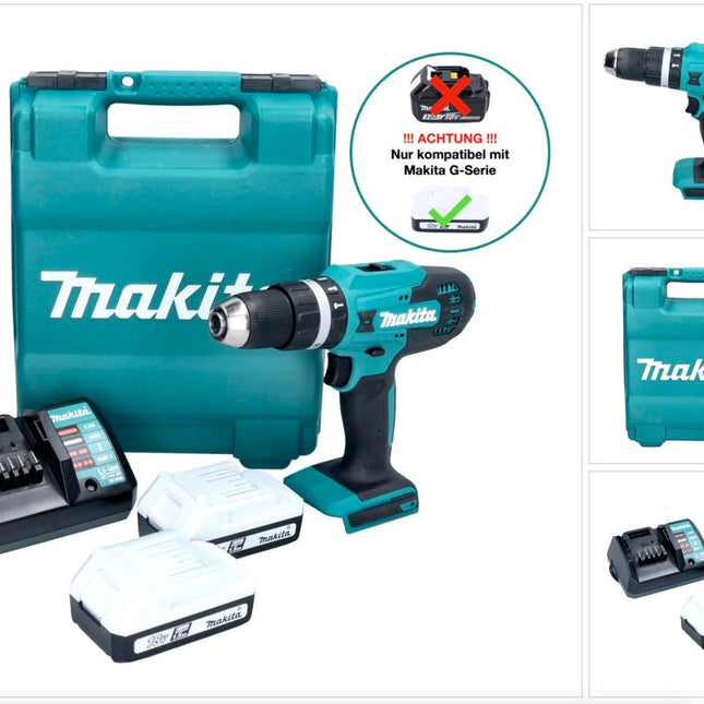 Makita HP 488 DWE Akku Schlagbohrschrauber 18 V 42 Nm G-Serie + 2x Akku 1,5 Ah + Ladegerät + Koffer - Toolbrothers