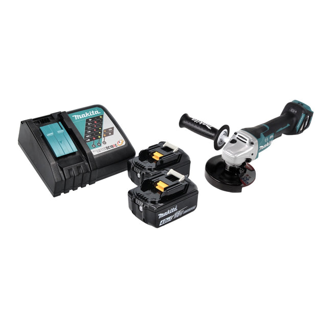 Smerigliatrice angolare a batteria Makita DGA 517 RM 18 V 125 mm brushless + 2x batteria 4,0 Ah + caricabatterie