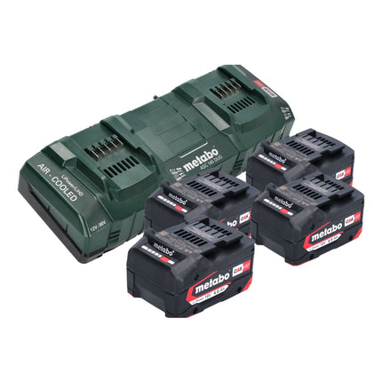Set base Metabo 4x batterie Li-Power 18 V 4,0 Ah CAS agli ioni di litio ( 4x 625027000 ) + caricatore rapido doppio ASC 145 DUO ( 627495000 )