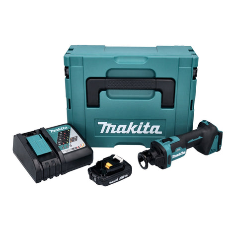 Cortadora rotativa a batería Makita DCO 181 RA1J 18 V 32000 rpm sin escobillas + 1x batería 2,0 Ah + cargador + Makpac