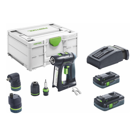 Festool C 18 HPC 4,0 l Jeu de perceuses-visseuses sans fil 18 V 45 Nm sans balais (576992) + 2x Batteries rechargeables 4,0 Ah + Chargeur + Accessoire excentrique + Accessoire d'angle + Coffret