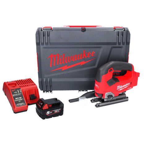 Sierra de calar a batería Milwaukee M18 FJS-501X 18 V 25 mm carrera sin escobillas + 1x batería 5,0 Ah + cargador + caja HD