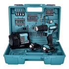 Makita HP 333 DSAX1 Akku Schlagbohrschrauber 12 V 30 Nm + 2x Akku 2,0 Ah + Ladegerät + 74 tlg. Bit und Bohrer Set + Koffer