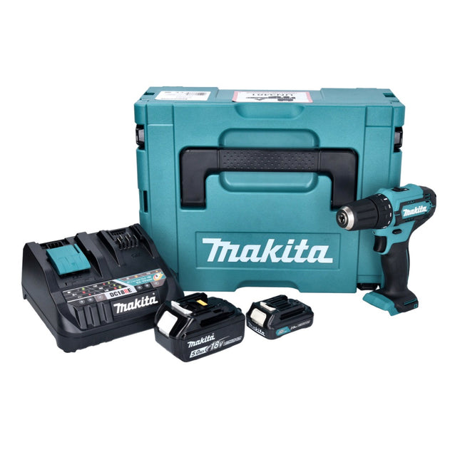 Trapano avvitatore a batteria Makita DF 333 DNX12 12 V 30 Nm + 1x batteria 2,0 Ah + 1x batteria 18 V 5,0 Ah + caricatore + valigetta Makpac