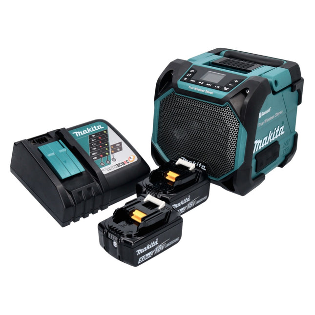 Makita DMR 203 RT Altoparlante Bluetooth 12 V 18 V IP64 + 2x batteria ricaricabile 5,0 Ah + caricabatterie