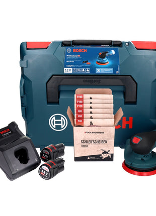 Bosch GEX 12V-125 Professional Akku Exzenterschleifer 12 V 125 mm Brushless + 2x Akku 3,0 Ah + Ladegerät + Toolbrothers TURTLE Schleifset + L-Boxx