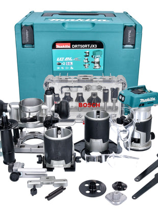 Makita DRT 50 ZJX3 Akku Multifunktionsfräse 18 V Brushless + Fräsmodule + 6 tlg. Fräser Set + Makpac - ohne Akku, ohne Ladegerät