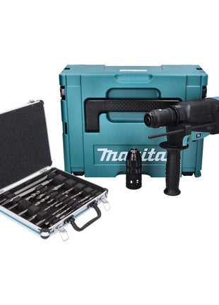 Makita HR 2630 TJ Kombihammer 800 W 2,4 J SDS Plus + Schnellspannfutter + 13 tlg. Bohrer und Meißel Set + Makpac