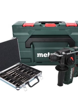 Taladro percutor a batería Metabo BH 18 LTX BL 16 18 V 1,3 J SDS plus sin escobillas + juego de taladro y cinceles de 13 piezas + MetaBOX - sin batería, sin cargador