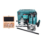 Makita RP 2303 FCXJ Oberfräse 2100 Watt 70 mm Hub + Anschlag + 6 tlg. Fräser Set + Makpac