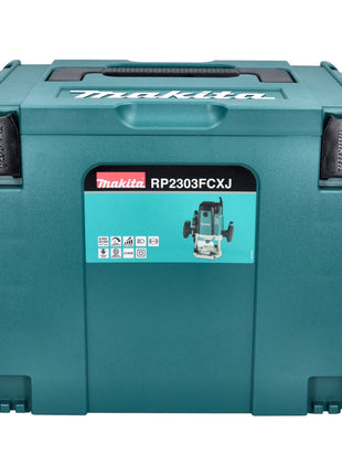 Makita RP 2303 FCXJ Oberfräse 2100 Watt 70 mm Hub + Anschlag + 6 tlg. Fräser Set + Makpac