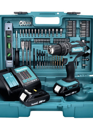 Makita DHP 482 SA2X5 Perceuse-visseuse à percussion sans fil 18 V 62 Nm + 2x batterie 2,0 Ah + chargeur + 101 pcs. d'accessoires + Coffret