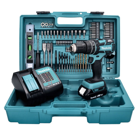 Makita DHP 480 SAX5 perceuse à percussion sans fil 18 V 54 Nm + 1x batterie 2,0 Ah + chargeur + jeu d'accessoires 101 pièces + mallette