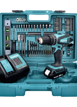 Makita DHP 456 SAX5 Akku Schlagbohrschrauber 18 V 50 Nm + 1x Akku 2,0 Ah + Ladegerät + 101 tlg. Zubehör Set + Koffer