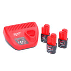 Kit de démarrage de batterie Milwaukee M12 NRG-303 3x batterie Li-Ion 12 V 3,0 Ah / 3000 mAh (4933459207) + chargeur M12-C12C