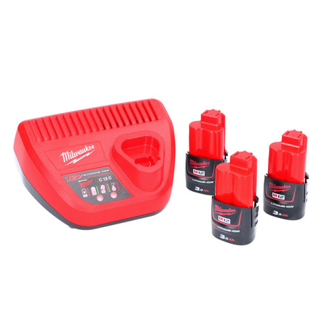 Milwaukee M12 NRG-303 Akku Starter Set 3x 12 V 3,0 Ah / 3000 mAh Li-Ion Akku ( 4933459207 ) + M12-C12C Ladegerät