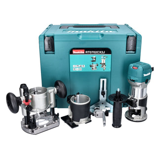 Makita RT 0702 CX2J Fresatrice multifunzione 710 W 6 / 8 mm + modulo fresa + modulo fresa per bordi + modulo fresa angolare + Makpac