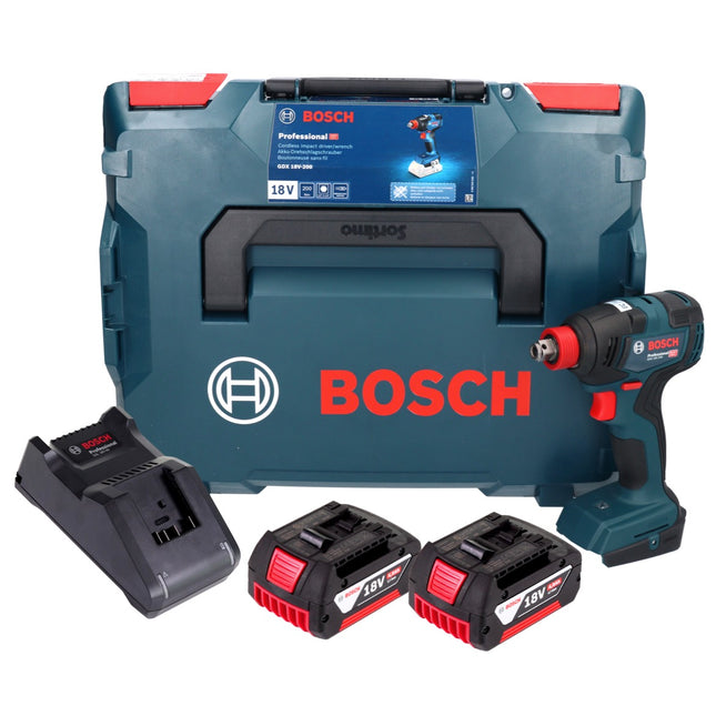 Bosch GDX 18V-200 Avvitatore a impulsi professionale a batteria 18 V 200 Nm senza spazzole + 2x batteria ricaricabile 4,0 Ah + caricatore + L-BOXX