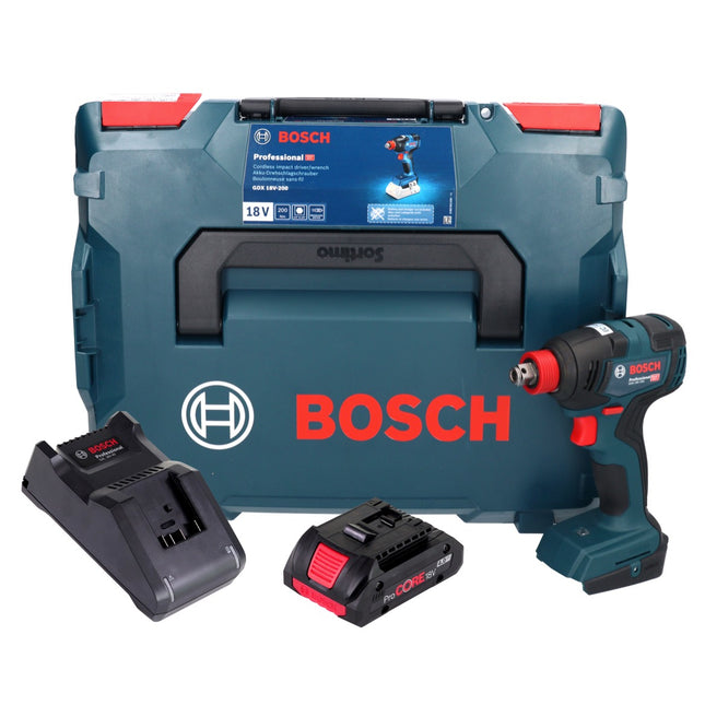 Bosch GDX 18V-200 Avvitatore a impulsi professionale a batteria 18 V 200 Nm senza spazzole + 1x batteria ricaricabile ProCORE 4,0 Ah + caricabatterie + L-BOXX