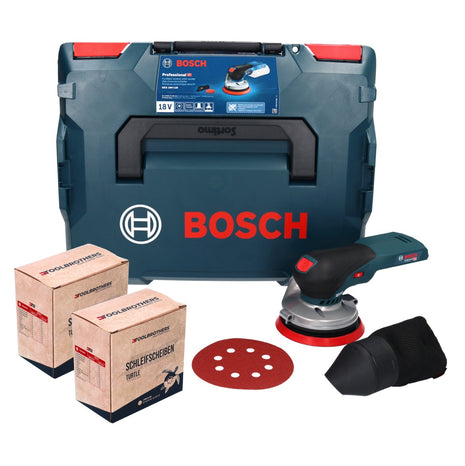 Bosch GEX 18V-125 Lijadora excéntrica profesional a batería 18 V 125 mm sin escobillas + 2x juego de lijado Toolbrothers TURTLE + L-BOXX - sin batería, sin cargador