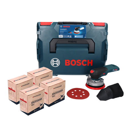 Bosch GEX 18V-125 Lijadora excéntrica profesional a batería 18 V 125 mm sin escobillas + 4x juego de lijado Toolbrothers TURTLE + L-BOXX - sin batería, sin cargador