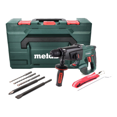 Marteau combiné sans fil Metabo KHA 18 LTX 18 V 2,2 J SDS Plus + jeu de 5 forets et burins + métaBOX - sans batterie, sans chargeur