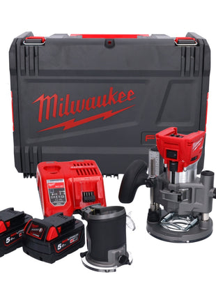 Milwaukee M18 FTR-502X Akku Fräse 18 V Brushless + 2x Akku 5,0 Ah + Ladegerät + Fräsmodule + HD Box