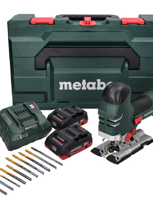 Metabo STA 18 LTX 140 Akku Stichsäge 18 V + 2x Akku 4,0 Ah + Ladegerät + 10 tlg. Stichsägeblatt Set + metaBOX