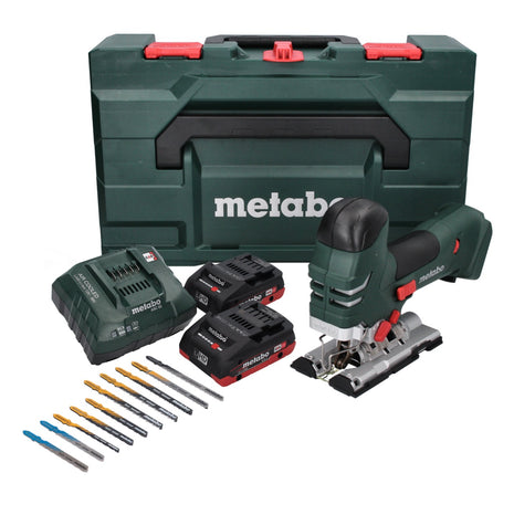 Scie sauteuse sur batterie Metabo STA 18 LTX 140 18 V + 2 batteries 4,0 Ah + chargeur + jeu de 10 lames de scie sauteuse + métaBOX