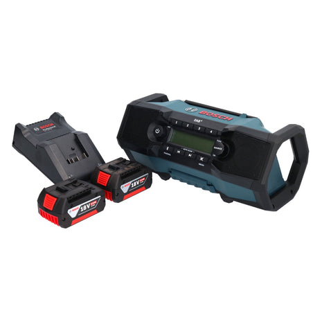 Bosch GPB 18V-2 SC Radio de obra con batería profesional 18 V DAB+ Bluetooth AUX + 2x baterías 5,0 Ah + cargador