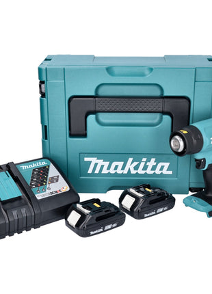 Makita DHG 180 RAJ Pistolet air chaud sans fil 18 V 550 C + 2x batterie rechargeable 2,0 Ah + chargeur + Makpac