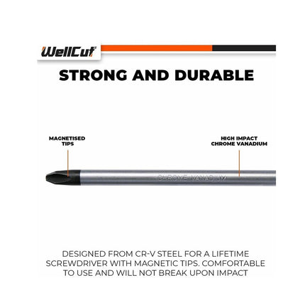 WellCut magnetisches Schraubendreher-Set, 8-teilig, Kreuzschlitz-Schlitz-Werkzeug-Bit, Chrom-Vanadium-Stahl, mit weichen Soft-Grip-Griffen ( WC-SD8 )