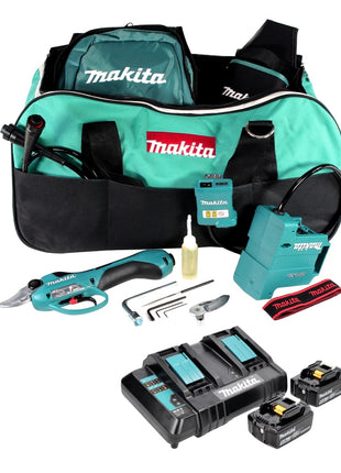 Makita DUP 361 CT Akku Rebschere Astschere 36 V ( 2x 18 V ) + 2x Akku 5,0 Ah + Doppelladegerät + Tasche