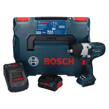 Bosch GDS 18V-1000 Atornillador de impacto giratorio inalámbrico profesional 18 V 1000 Nm BITURBO Brushless + 1x batería ProCORE 8,0 Ah + cargador + L-Boxx