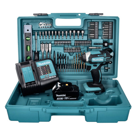 Llave de impacto a batería Makita DTD 152 SFX5 18 V 165 Nm + 1x batería 3,0 Ah + cargador + set de accesorios 101 piezas + estuche