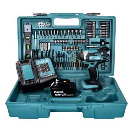 Makita DTD 152 SGX5 165Nm 18V Cordless Impact Driver + 1x 6.0Ah Batteria + Caricabatterie + Custodia + Set di 101 accessori