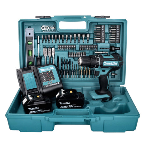 Makita DHP 482 SF2X5 Akku Schlagbohrschrauber 18 V 62 Nm + 2x Akku 3,0 Ah + Ladegerät + 101 tlg. Zubehör Set + Koffer - Toolbrothers