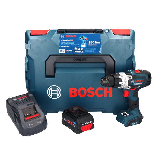 Bosch GSB 18V-150 C Trapano a percussione professionale a batteria 18 V 150 Nm Biturbo Brushless + 1x batteria ricaricabile ProCORE 8,0 Ah + caricabatterie + L-Boxx