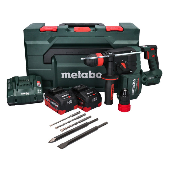 Metabo KH 18 LTX BL 28 Q Martello perforatore a batteria 18 V 3 J SDS plus Brushless + 2x batteria 5,5 Ah + caricabatteria + set di 5 punte e scalpelli + metaBOX