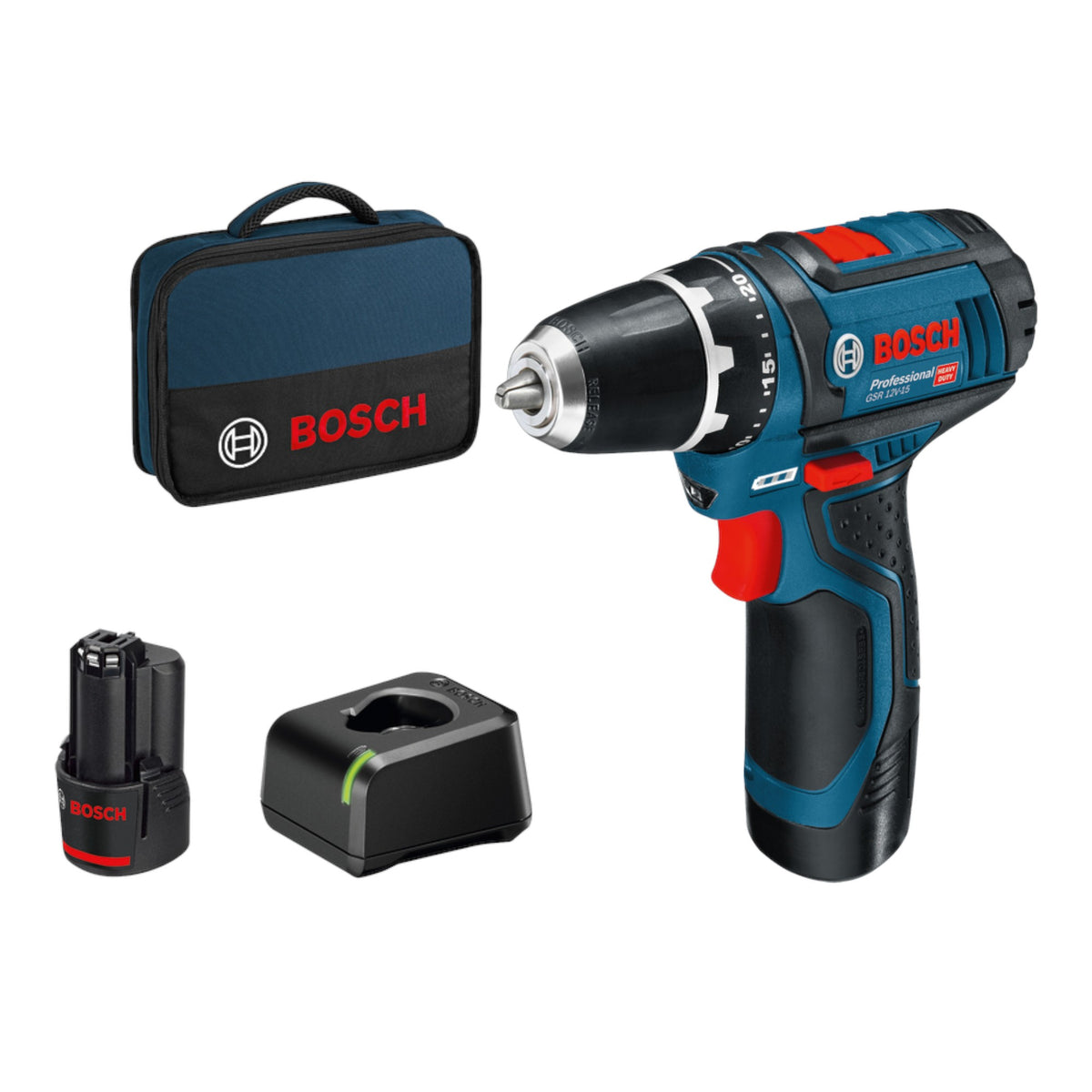 Avvitatore a batteria Bosch GSR 12V-15 Professional 12 V 30 Nm ( 060186810F ) + 2x batteria 2,0 Ah + caricabatteria + borsa